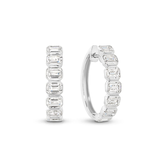 9kt Gold 1.9ct LG Emerald Cut Bezel Set Hoop Earrings