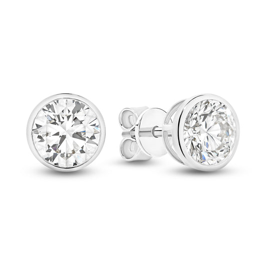 18kt Gold 1.9ct LG Round Cut Bezel Set Stud Earrings