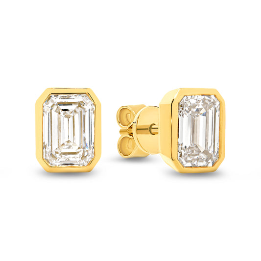 2ct LG Emerald Cut Bezel Set Stud Earrings
