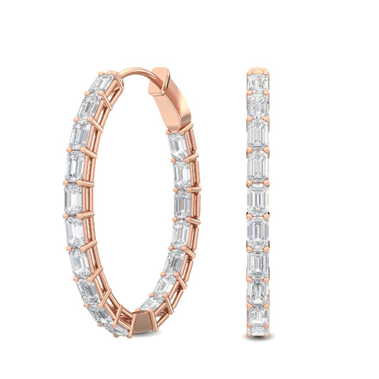 18kt Gold Emerald Cut Lab Grown Diamond Hoop Earrings