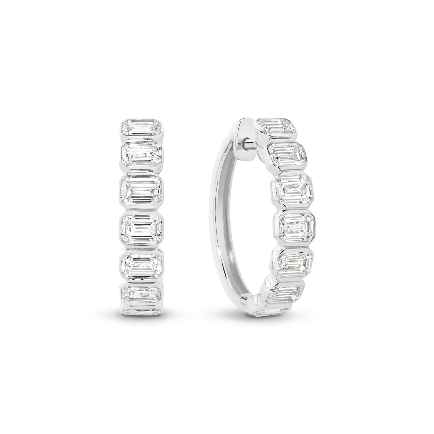 9kt Gold 1.9ct LG Emerald Cut Bezel Set Hoop Earrings