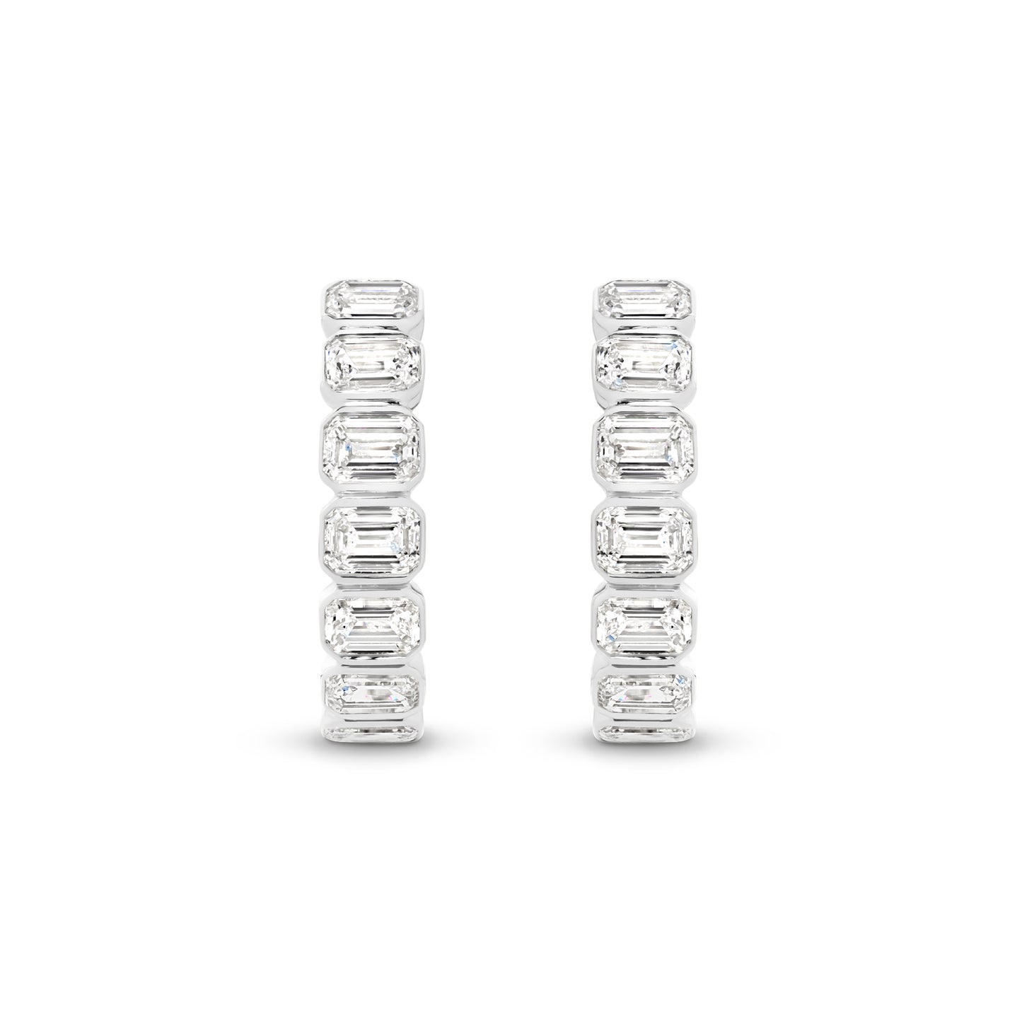 9kt Gold 1.9ct LG Emerald Cut Bezel Set Hoop Earrings