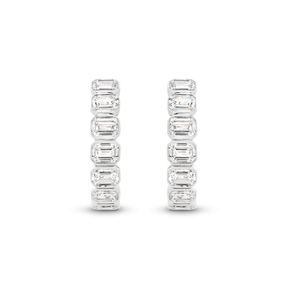9kt Gold 1.9ct LG Emerald Cut Bezel Set Hoop Earrings