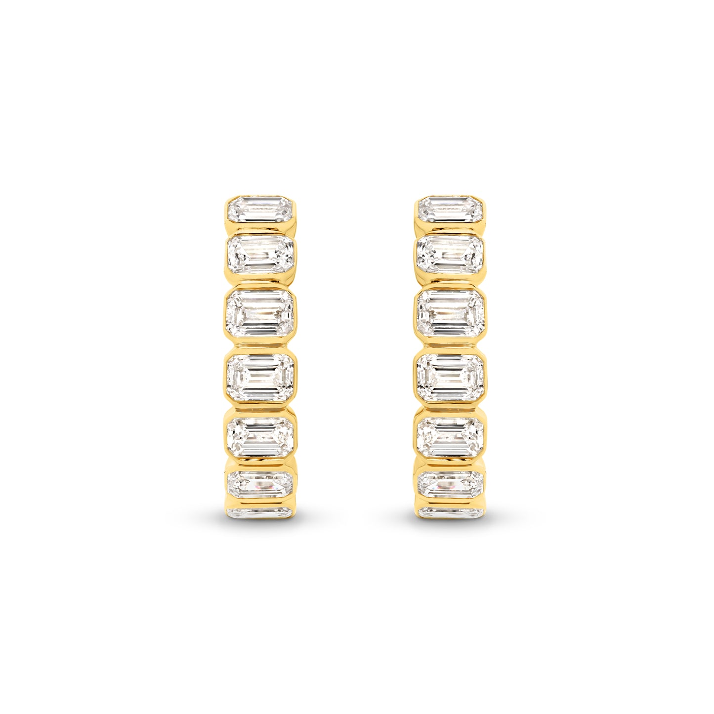 9kt Gold 1.9ct LG Emerald Cut Bezel Set Hoop Earrings