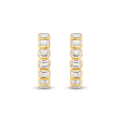 9kt Gold 1.9ct LG Emerald Cut Bezel Set Hoop Earrings