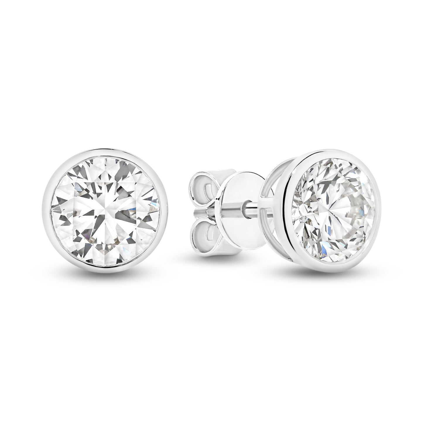 18kt Gold 1.9ct LG Round Cut Bezel Set Stud Earrings
