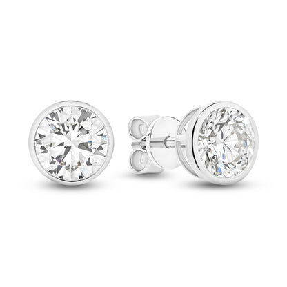 18kt Gold 1.9ct LG Round Cut Bezel Set Stud Earrings