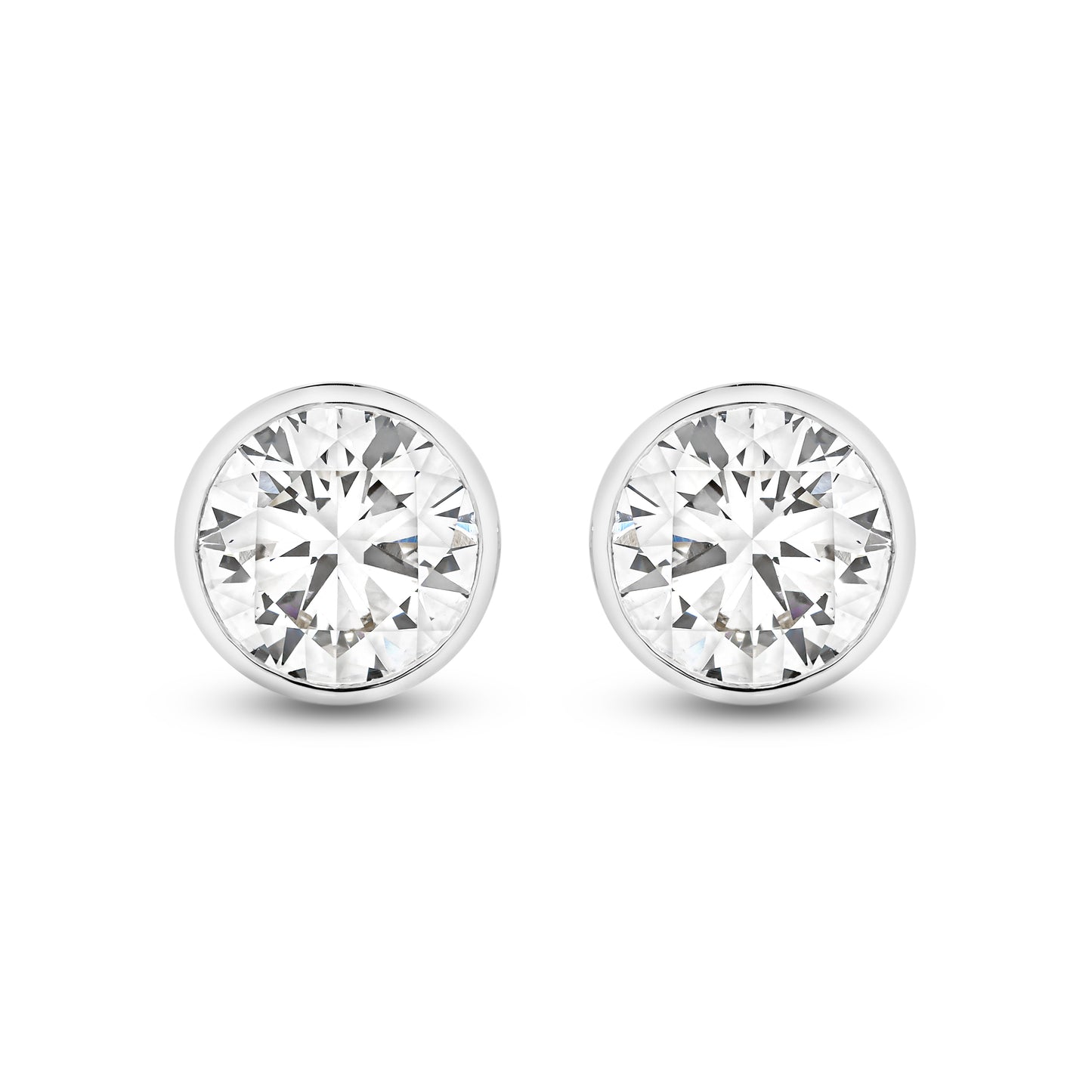 18kt Gold 1.9ct LG Round Cut Bezel Set Stud Earrings