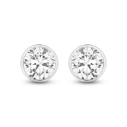 18kt Gold 1.9ct LG Round Cut Bezel Set Stud Earrings