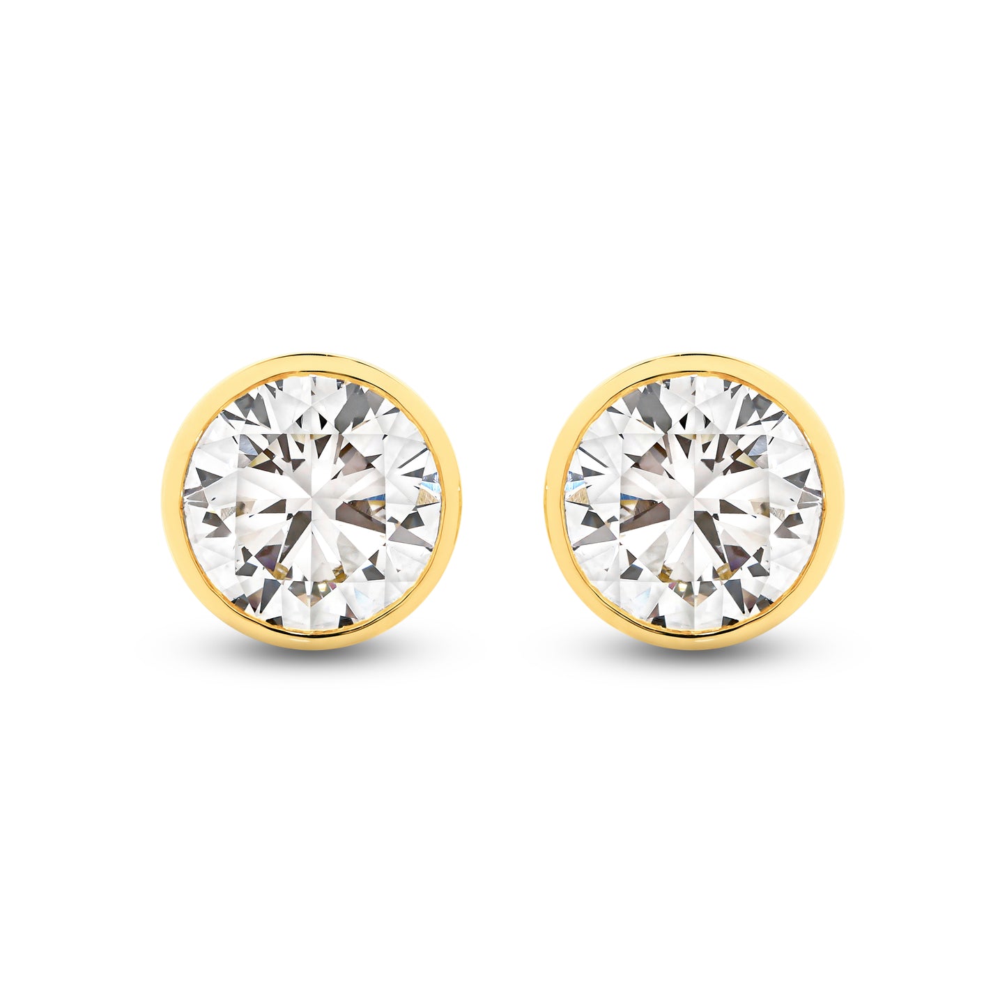 18kt Gold 1.9ct LG Round Cut Bezel Set Stud Earrings