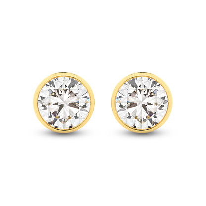 18kt Gold 1.9ct LG Round Cut Bezel Set Stud Earrings