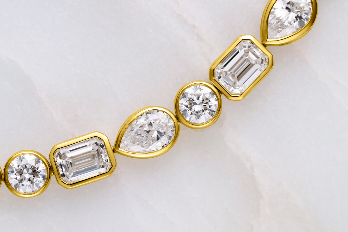 9kt Gold 10.3ct Lab-Grown Mixed Shape Bezel Tennis Bracelet