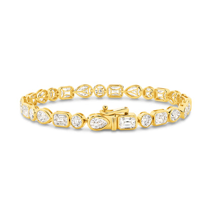 9kt Gold 10.3ct Lab-Grown Mixed Shape Bezel Tennis Bracelet