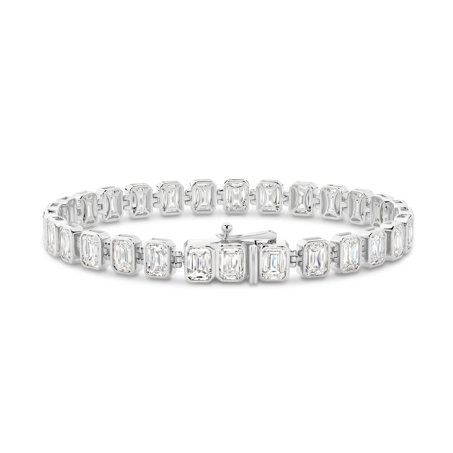 9kt Gold 15ct Lab-Grown Emerald Cut Bezel Tennis Bracelet