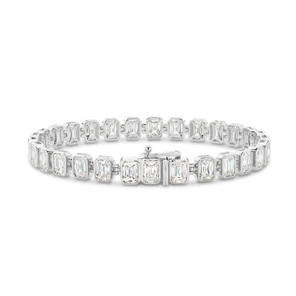 9kt Gold 15ct Lab-Grown Emerald Cut Bezel Tennis Bracelet