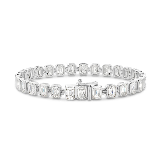 9kt Gold 15ct Lab-Grown Emerald Cut Bezel Tennis Bracelet
