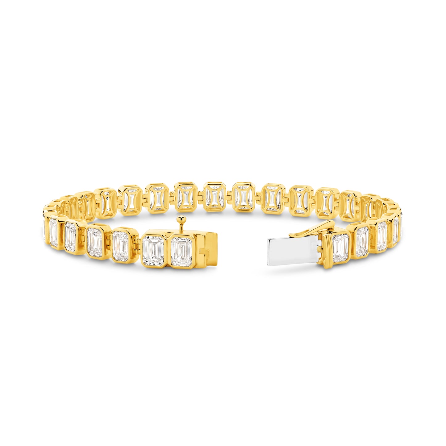 9kt Gold 15ct Lab-Grown Emerald Cut Bezel Tennis Bracelet
