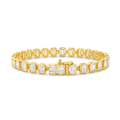 9kt Gold 15ct Lab-Grown Emerald Cut Bezel Tennis Bracelet