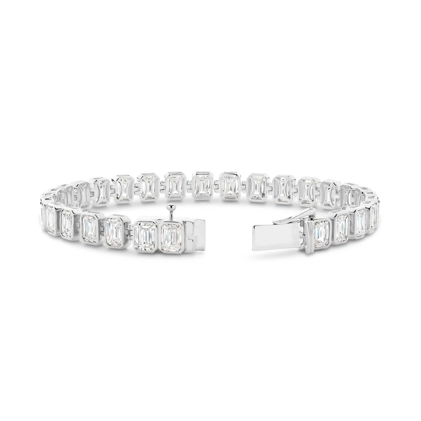 9kt Gold 15ct Lab-Grown Emerald Cut Bezel Tennis Bracelet