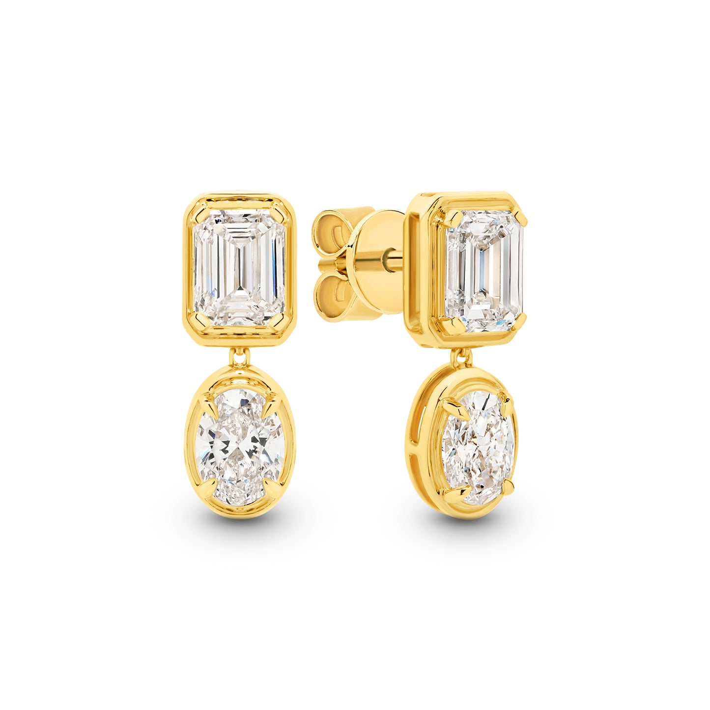 9kt Gold 2.4ct LG Mixed Cut Bezel Stud Earrings