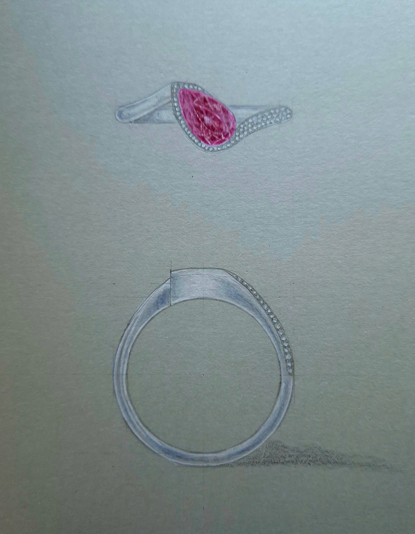 Pear Cut Diamond Swirl Ring with Pave Set Diamonds