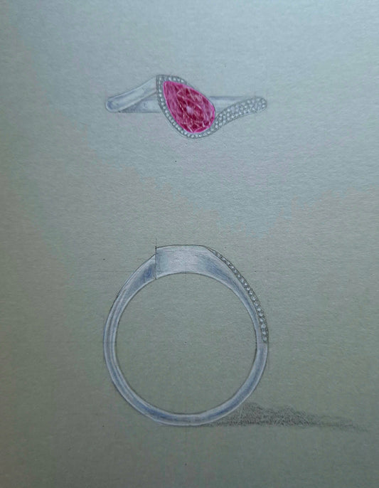 Pear Cut Diamond Swirl Ring with Pave Set Diamonds
