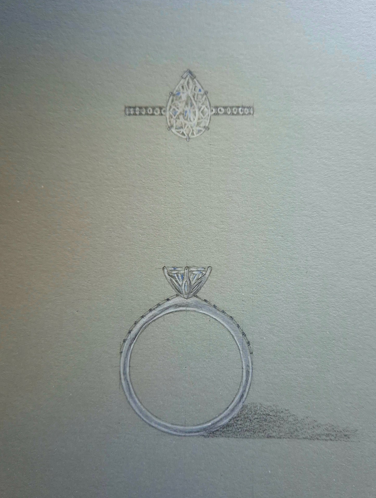 Pear Cut Diamond Ring with Tulip Setting and Shoulder Diamonds