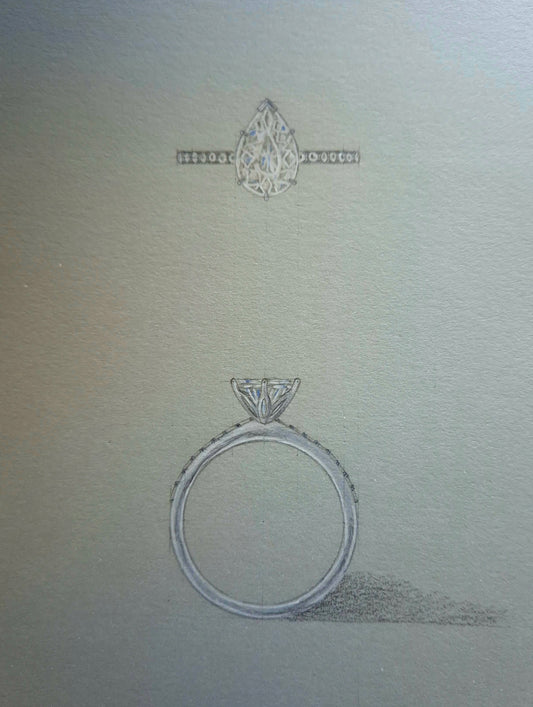 Pear Cut Diamond Ring with Tulip Setting and Shoulder Diamonds