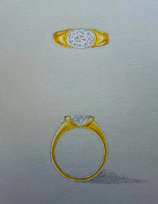 Oval East to West Half Bezel Ring