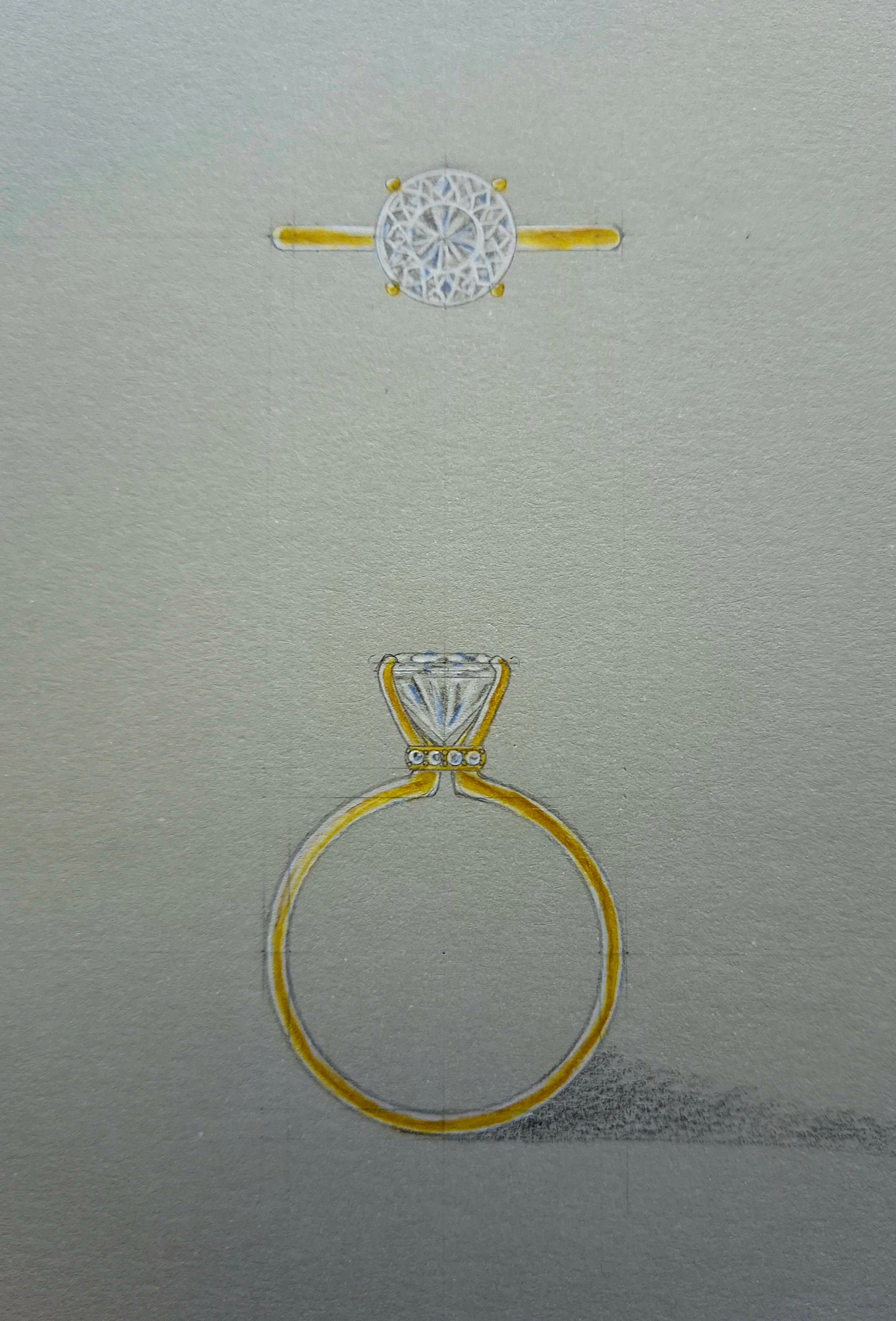 Round Cut Diamond Ring with Base Halo Diamonds Around Setting