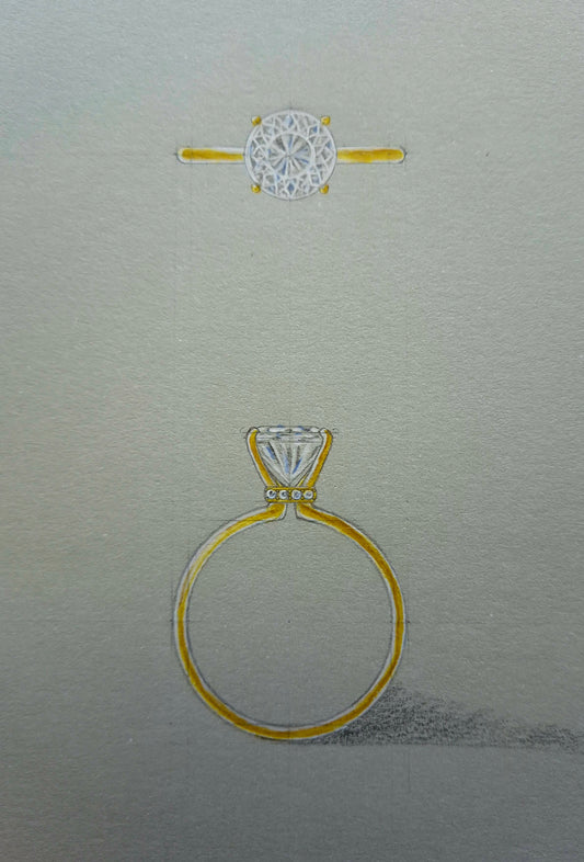 Round Cut Diamond Ring with Base Halo Diamonds Around Setting