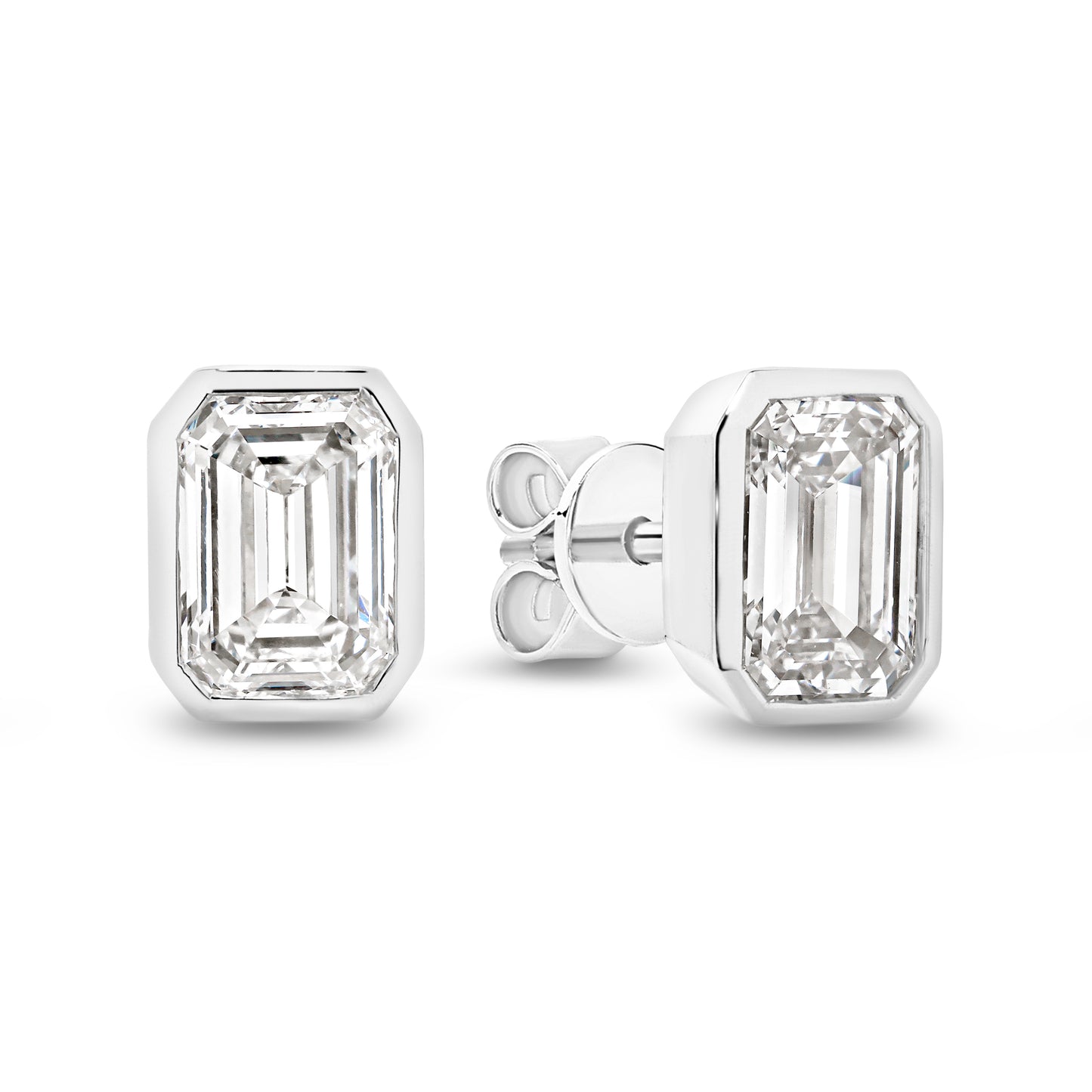 2ct LG Emerald Cut Bezel Set Stud Earrings