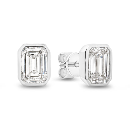 2ct LG Emerald Cut Bezel Set Stud Earrings