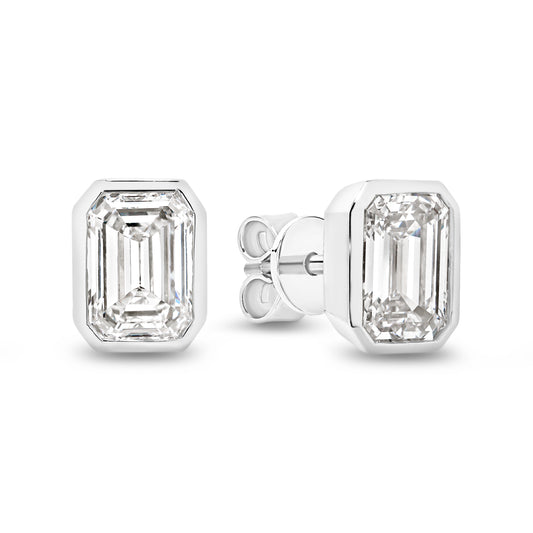 2ct LG Emerald Cut Bezel Set Stud Earrings