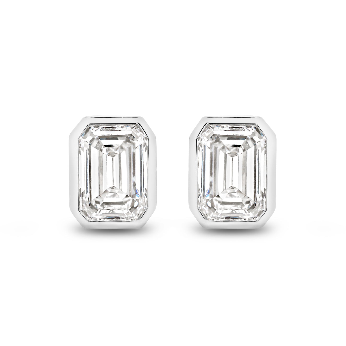 2ct LG Emerald Cut Bezel Set Stud Earrings
