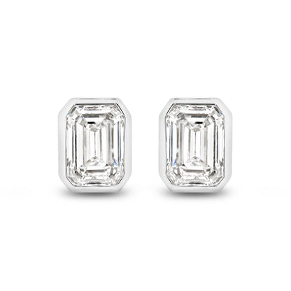 2ct LG Emerald Cut Bezel Set Stud Earrings