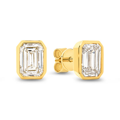 2ct LG Emerald Cut Bezel Set Stud Earrings