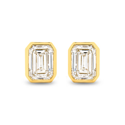 2ct LG Emerald Cut Bezel Set Stud Earrings