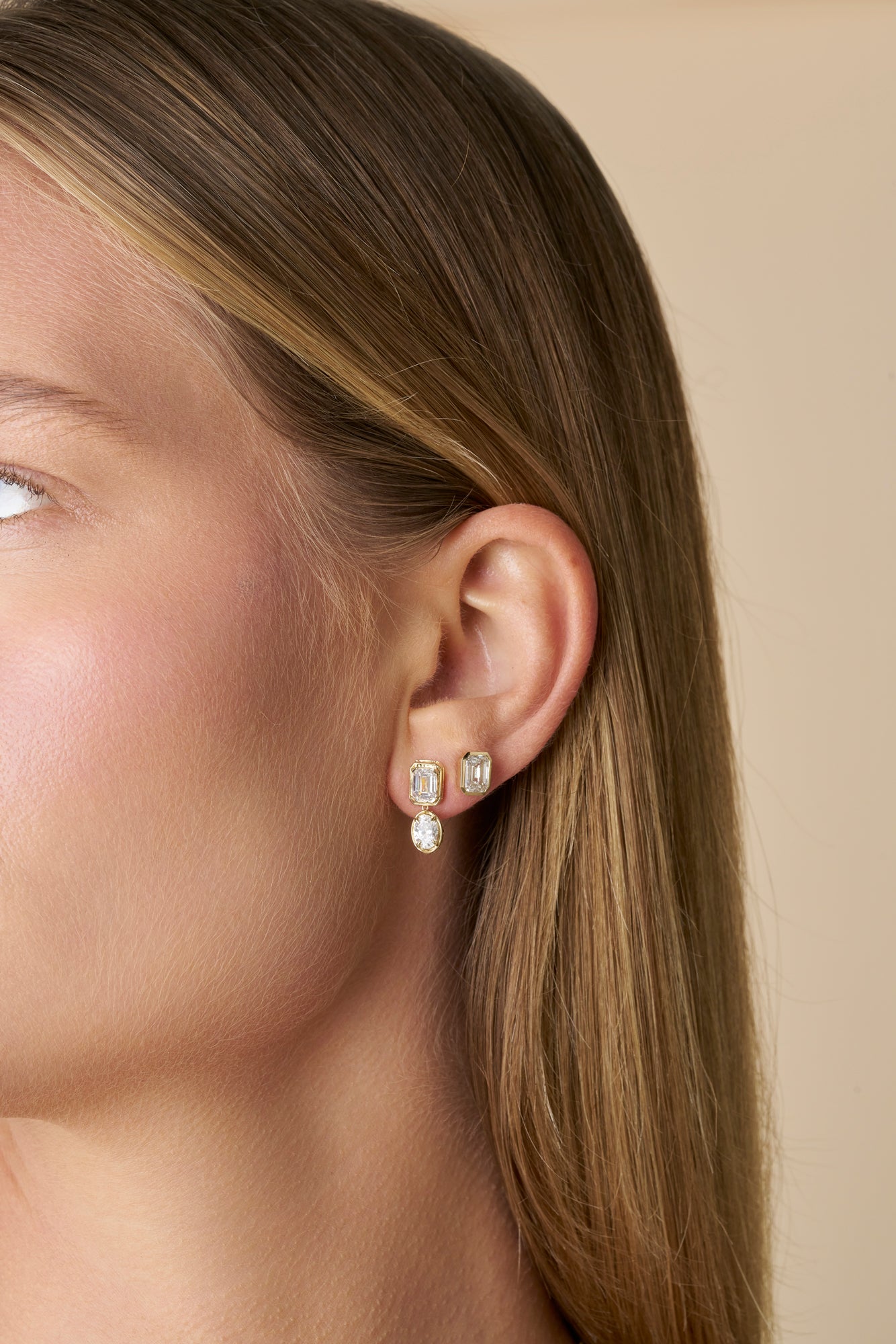 9kt Gold 2.4ct LG Mixed Cut Bezel Stud Earrings