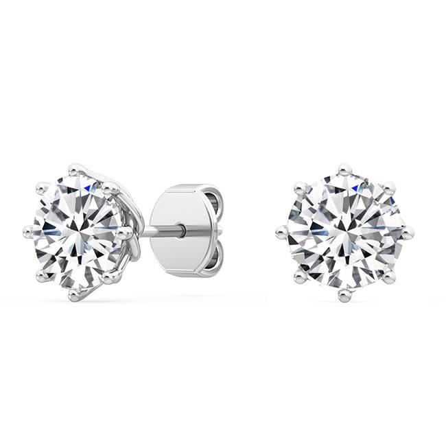 18kt Gold Round Brilliant Cut Lab Grown Diamond 8 Claw Solitaire Earrings