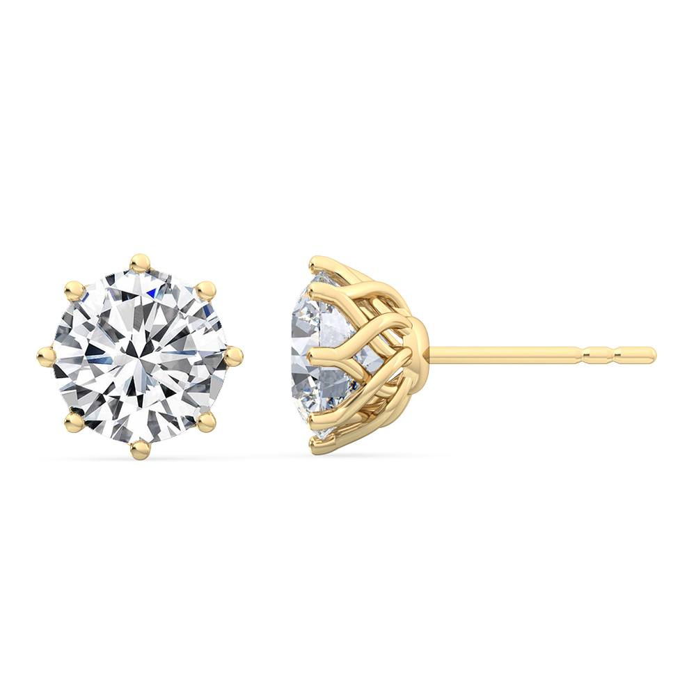 18kt Gold Round Brilliant Cut Lab Grown Diamond 8 Claw Solitaire Earrings