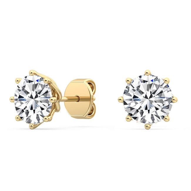 18kt Gold Round Brilliant Cut Lab Grown Diamond 8 Claw Solitaire Earrings