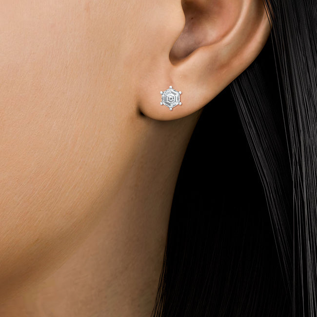 18kt Gold Hexagon Cut Lab Grown Diamond Solitaire Stud Earrings