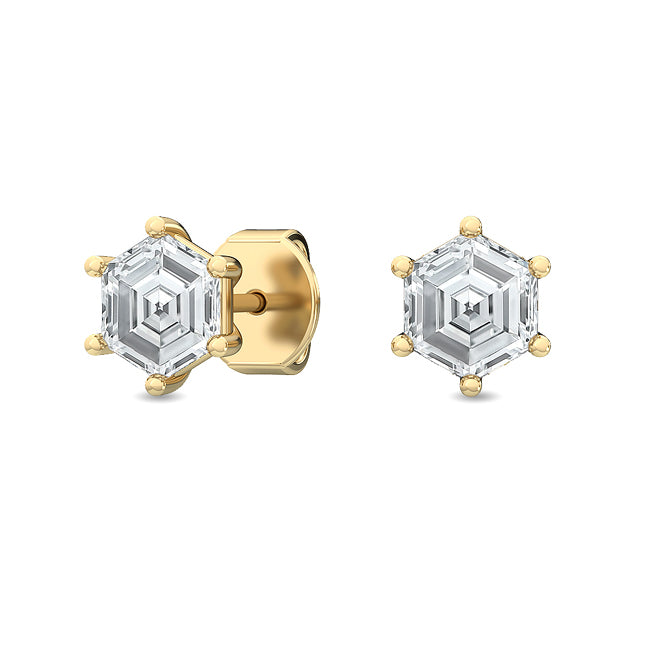 18kt Gold Hexagon Cut Lab Grown Diamond Solitaire Stud Earrings