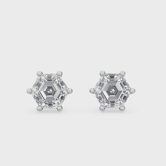 18kt Gold Hexagon Cut Lab Grown Diamond Solitaire Stud Earrings